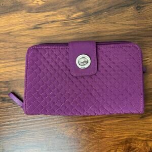 Vera Bradley Purple Quilted Turn Lock Wallet Zip Around Checkbook Clutch